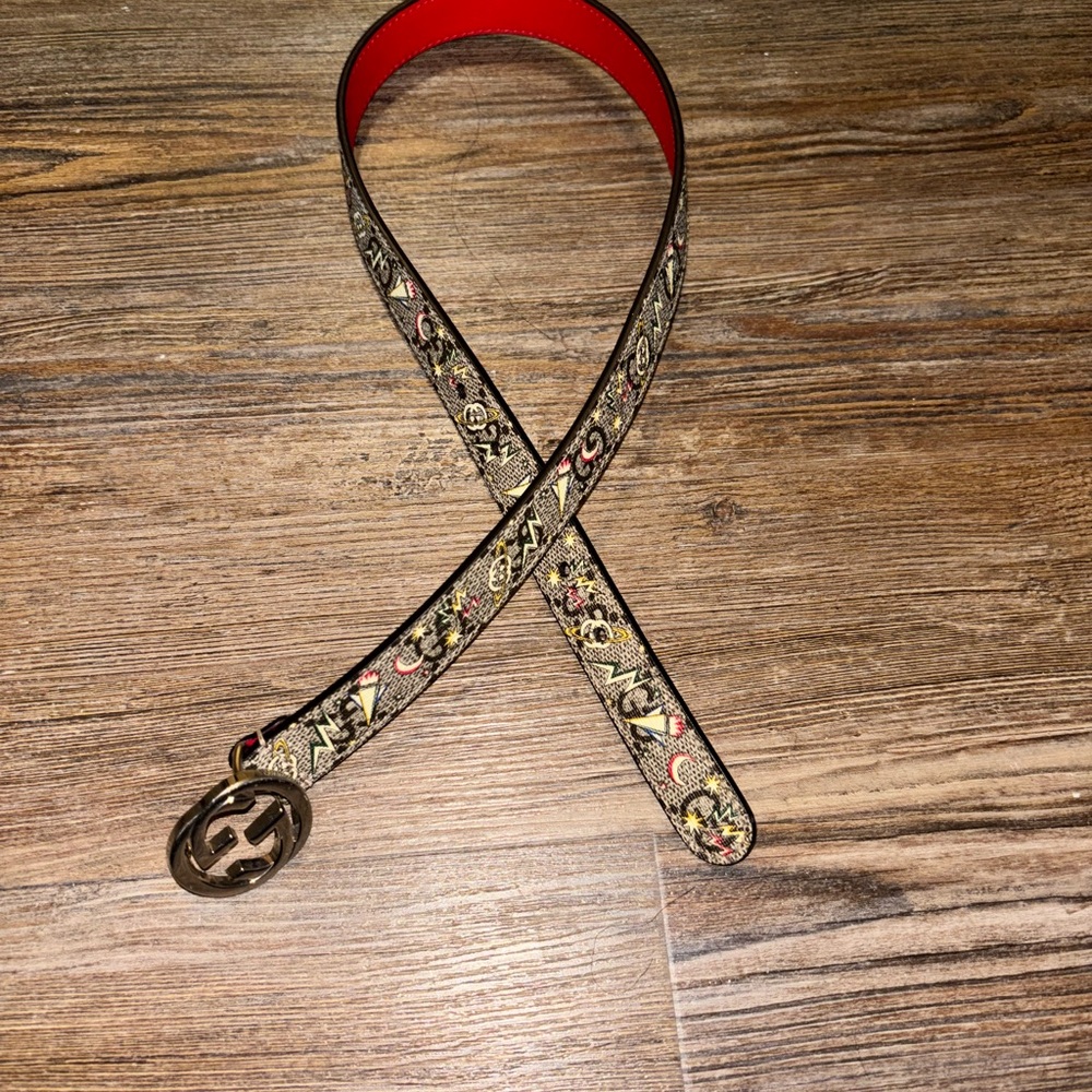 Gucci Designer Patterned Belt with Red Interior for kids